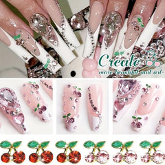 3D Cherry Nail Charms With Rhinestones Zircon Nail Art Jewelry