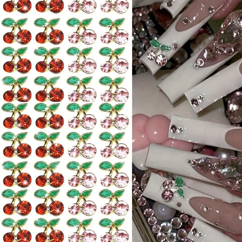3D Cherry Nail Charms With Rhinestones Zircon Nail Art Jewelry