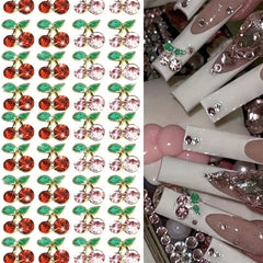3D Cherry Nail Charms With Rhinestones Zircon Nail Art Jewelry