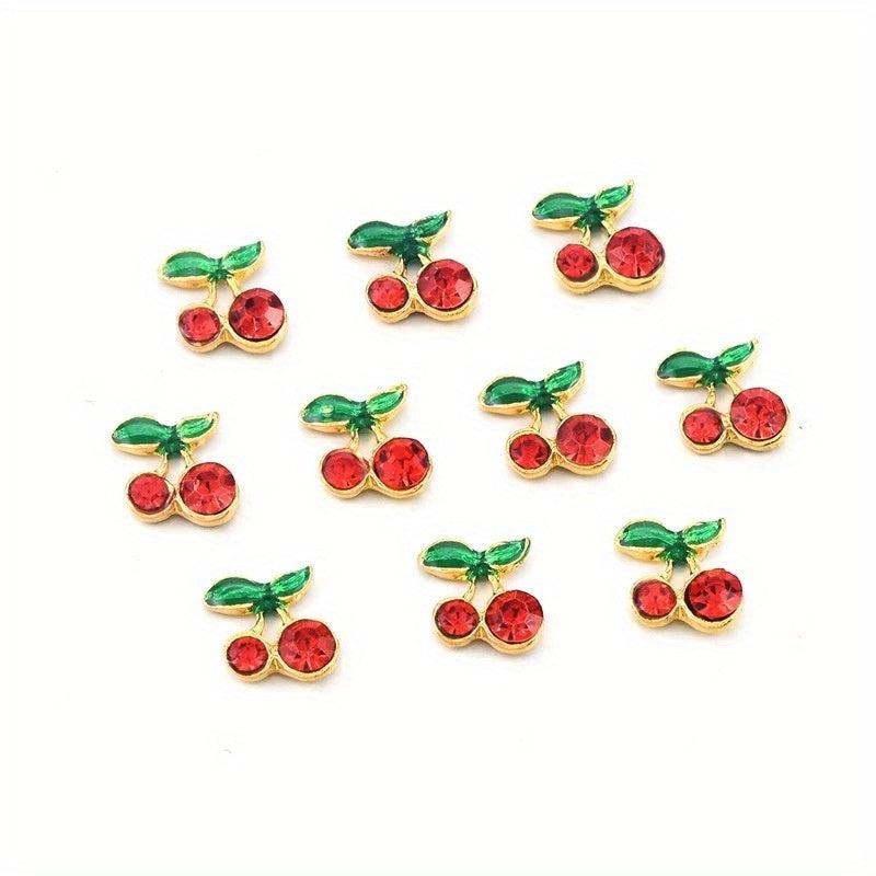 3D Cherry Nail Charms With Rhinestones Zircon Nail Art Jewelry
