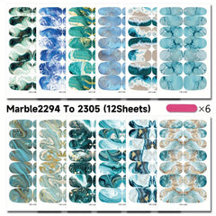 12 Sheets Marble Nail Polish Strips Full Nail Wraps Self Adhesive Stickers