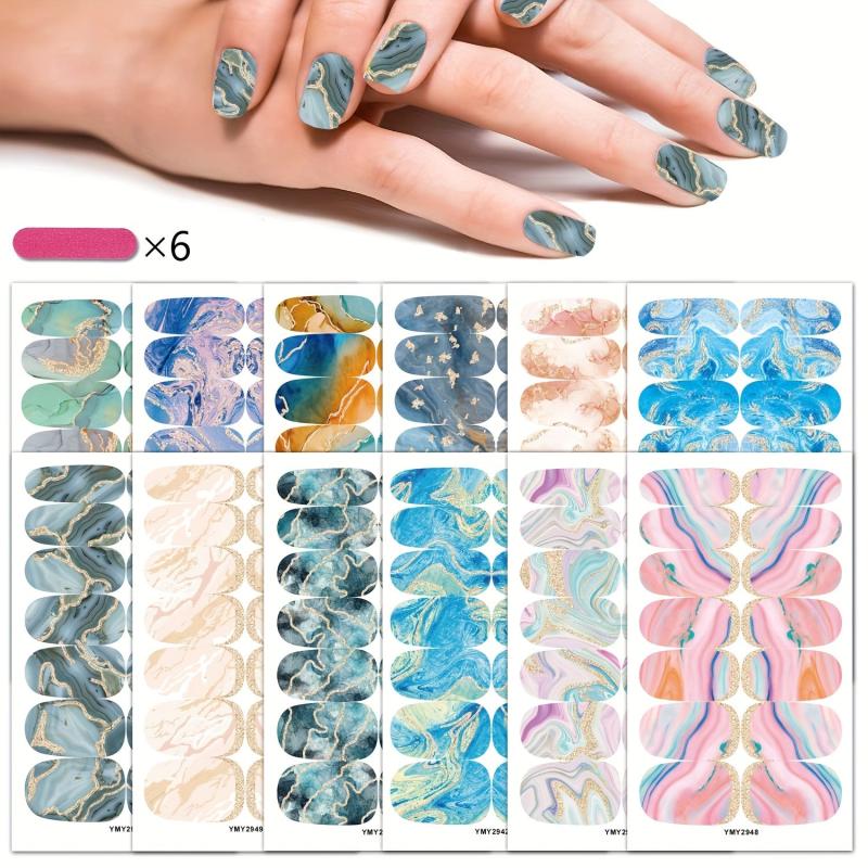 12 Sheets Marble Nail Polish Strips Full Nail Wraps Self Adhesive Stickers