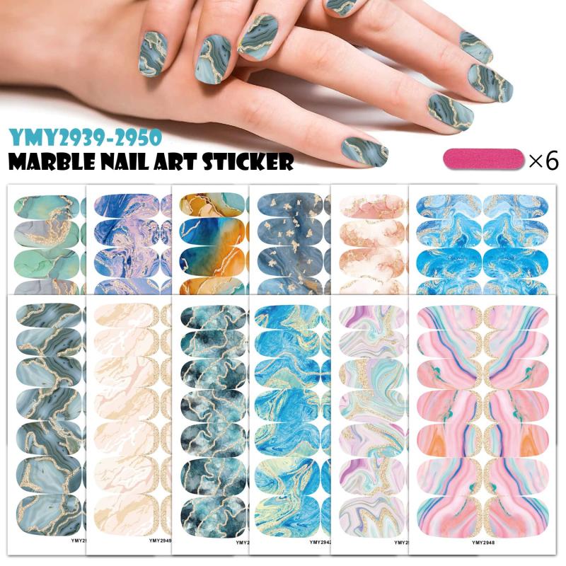 12 Sheets Marble Nail Polish Strips Full Nail Wraps Self Adhesive Stickers