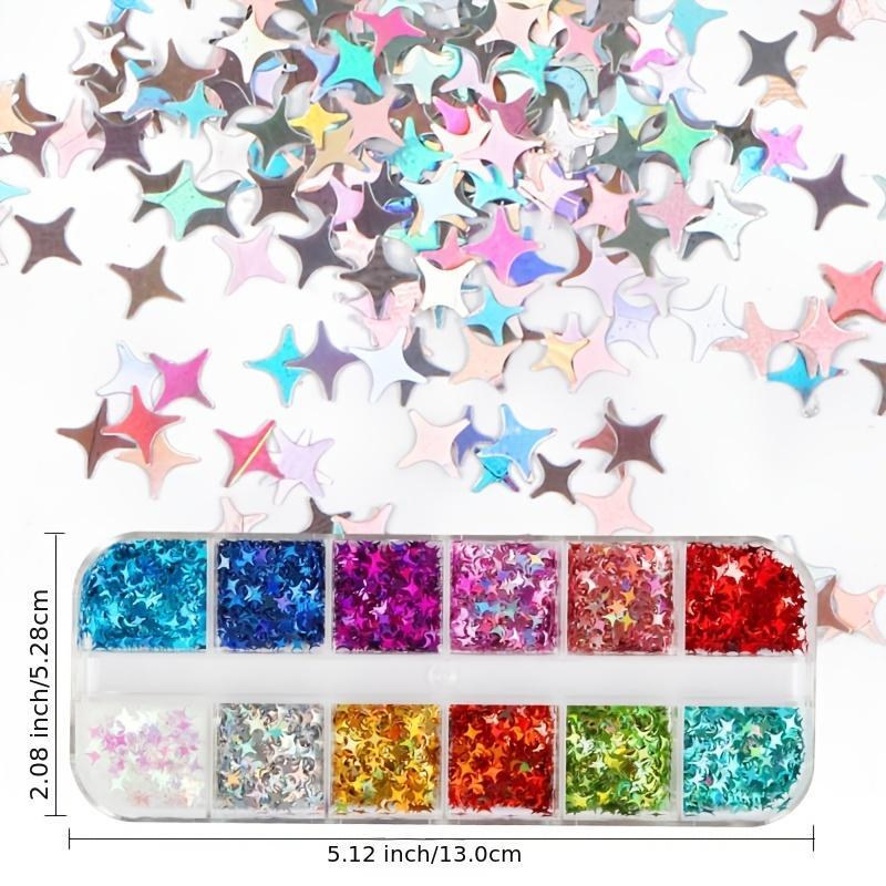 12 Grids Holographic Star Nail Sequins Colorful Laser Glitter Flakes