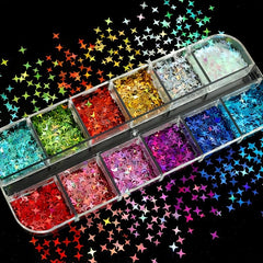 12 Grids Holographic Star Nail Sequins Colorful Laser Glitter Flakes