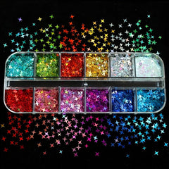 12 Grids Holographic Star Nail Sequins Colorful Laser Glitter Flakes