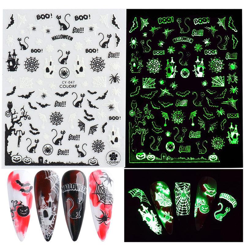 1pc Luminous Halloween Nail Stickers Self Adhesive Nail Art Decals