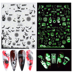 1pc Luminous Halloween Nail Stickers Self Adhesive Nail Art Decals