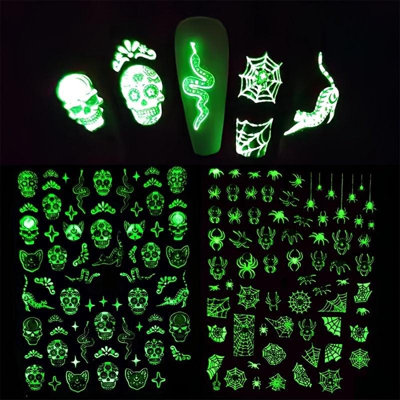 1pc Luminous Halloween Nail Stickers Self Adhesive Nail Art Decals