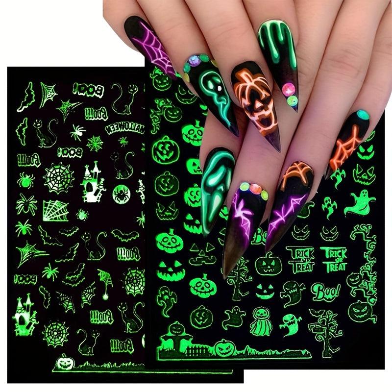 1pc Luminous Halloween Nail Stickers Self Adhesive Nail Art Decals