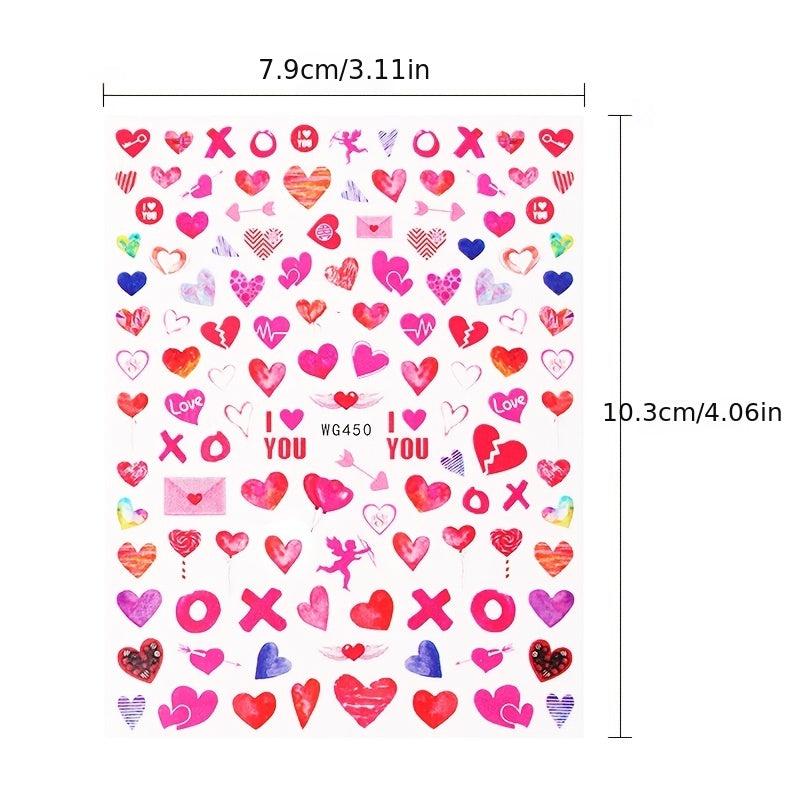 3D Heart Nail Art Stickers Self Adhesive Love Nail Decals
