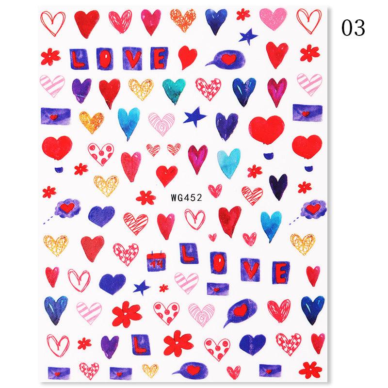 3D Heart Nail Art Stickers Self Adhesive Love Nail Decals