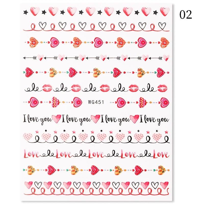 3D Heart Nail Art Stickers Self Adhesive Love Nail Decals