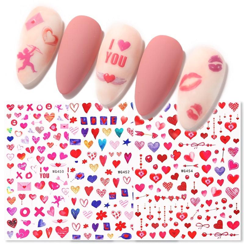 3D Heart Nail Art Stickers Self Adhesive Love Nail Decals