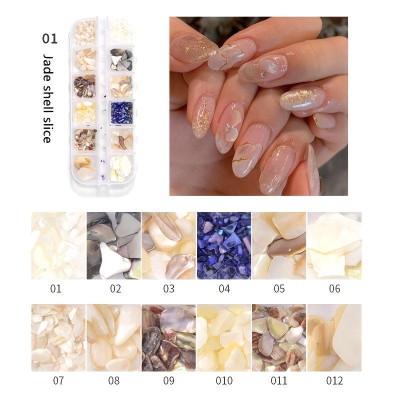 Iridescent Sea Shell Nail Art Kit with Starfish Conch Moon Gems
