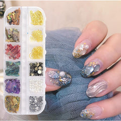 Iridescent Sea Shell Nail Art Kit with Starfish Conch Moon Gems