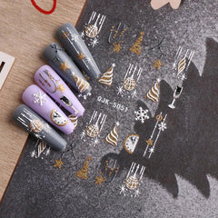 5D Glitter Christmas Nail Art Stickers - Snowflake Snowman Christmas Tree Decals