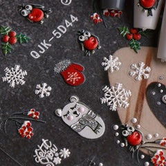 5D Glitter Christmas Nail Art Stickers - Snowflake Snowman Christmas Tree Decals