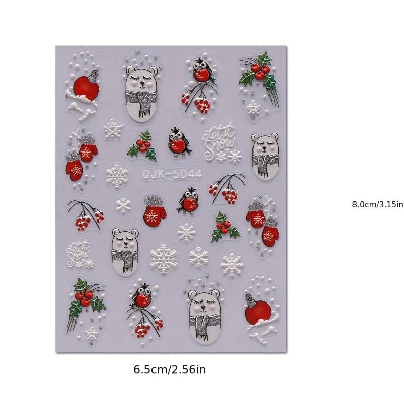 5D Glitter Christmas Nail Art Stickers - Snowflake Snowman Christmas Tree Decals