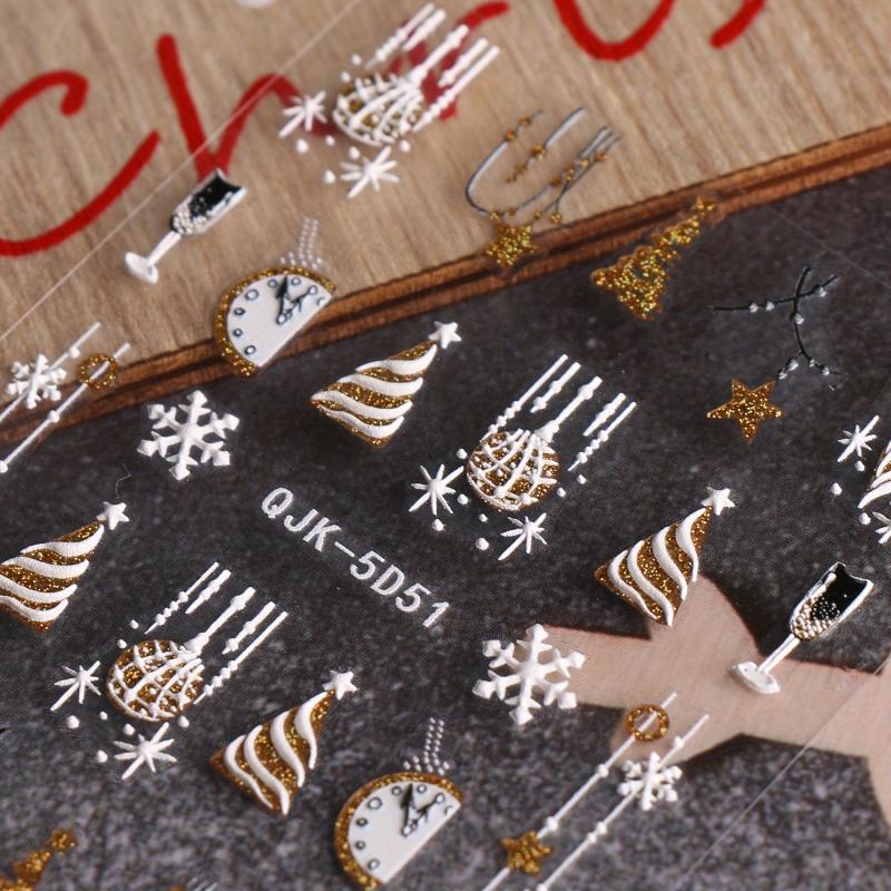 5D Glitter Christmas Nail Art Stickers - Snowflake Snowman Christmas Tree Decals