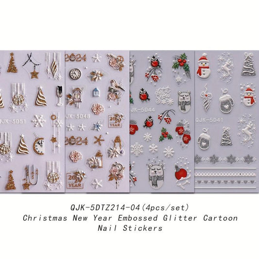 5D Glitter Christmas Nail Art Stickers - Snowflake Snowman Christmas Tree Decals