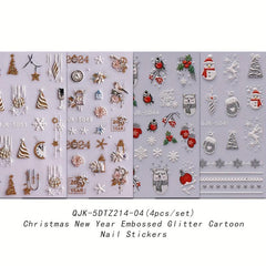 5D Glitter Christmas Nail Art Stickers - Snowflake Snowman Christmas Tree Decals