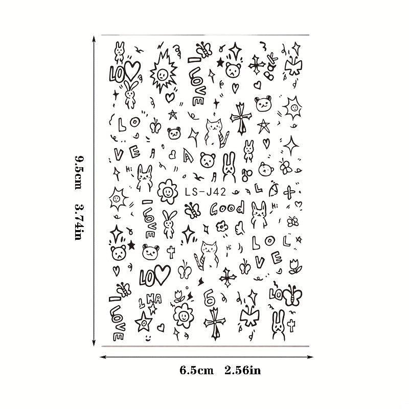 Y2K Nail Art Stickers Pink Heart Cat Bear Graffiti DIY
