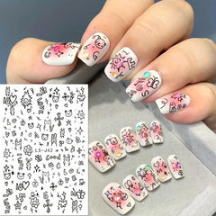 Y2K Nail Art Stickers Pink Heart Cat Bear Graffiti DIY