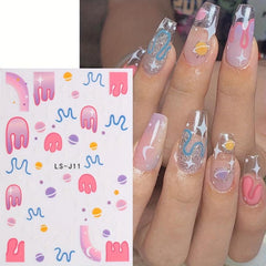 Y2K Nail Art Stickers Pink Heart Cat Bear Graffiti DIY