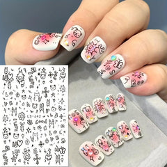 Y2K Nail Art Stickers Pink Heart Cat Bear Graffiti DIY