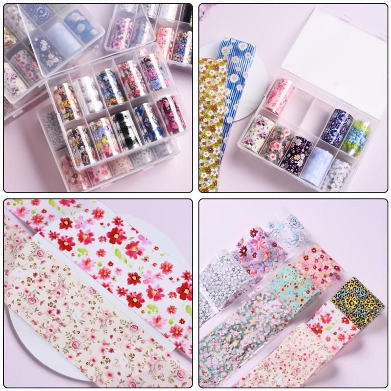 Starry Sky Flower Nail Art Stickers - Salon & DIY Manicure