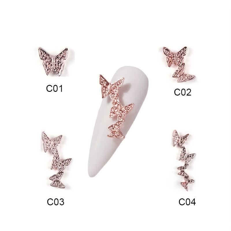 3D Conjoined Butterfly Nail Art Stickers with Silver Rose