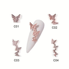 3D Conjoined Butterfly Nail Art Stickers with Silver Rose