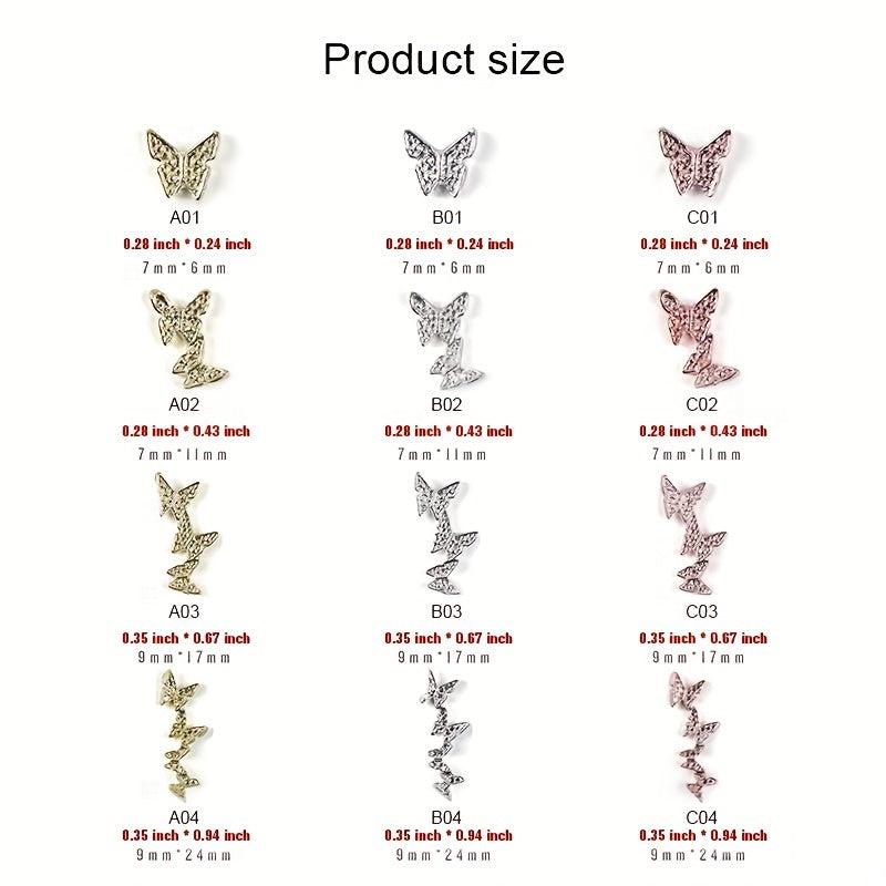 3D Conjoined Butterfly Nail Art Stickers with Silver Rose
