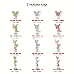 3D Conjoined Butterfly Nail Art Stickers with Silver Rose