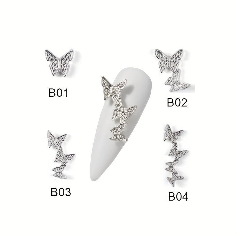 3D Conjoined Butterfly Nail Art Stickers with Silver Rose