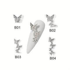 3D Conjoined Butterfly Nail Art Stickers with Silver Rose