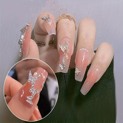 3D Conjoined Butterfly Nail Art Stickers with Silver Rose