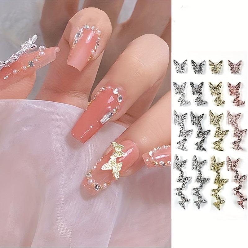 3D Conjoined Butterfly Nail Art Stickers with Silver Rose