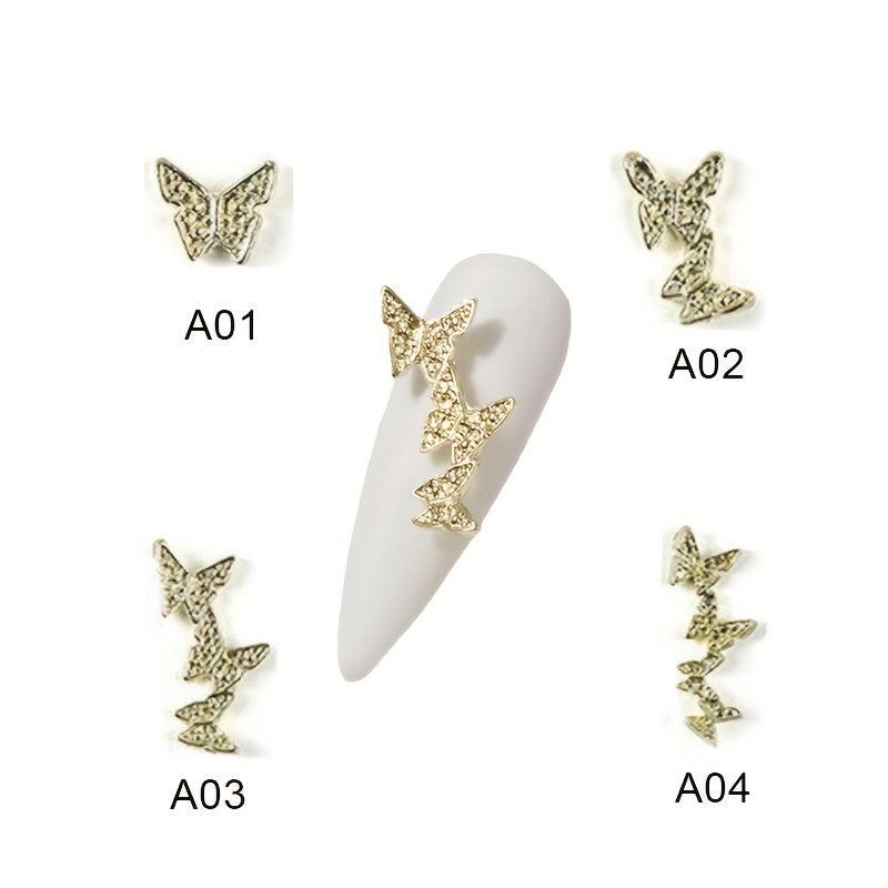 3D Conjoined Butterfly Nail Art Stickers with Silver Rose