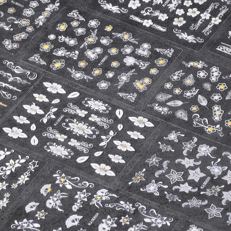 5D Floral Nail Stickers Adhesive Nail Decals Spring Summer Nail Art