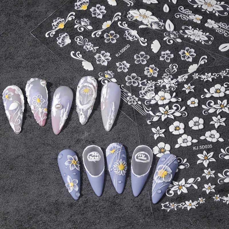 5D Floral Nail Stickers Adhesive Nail Decals Spring Summer Nail Art