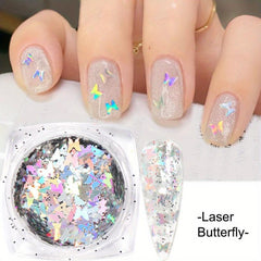 3D Manicure with Laser Holographic Nail Flakes Butterfly Heart Star Sequin