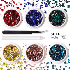 6 Grid Rhinestone Nail Art Set Flat Back Gemstones for DIY Nail Art