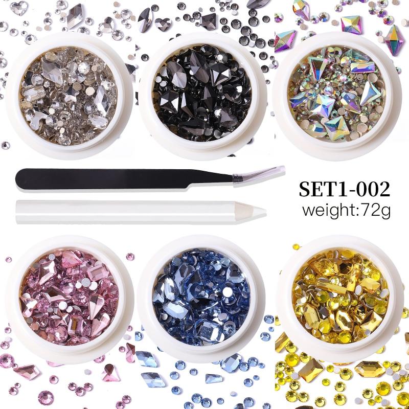 6 Grid Rhinestone Nail Art Set Flat Back Gemstones for DIY Nail Art