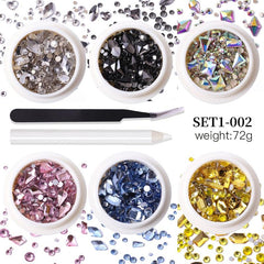 6 Grid Rhinestone Nail Art Set Flat Back Gemstones for DIY Nail Art
