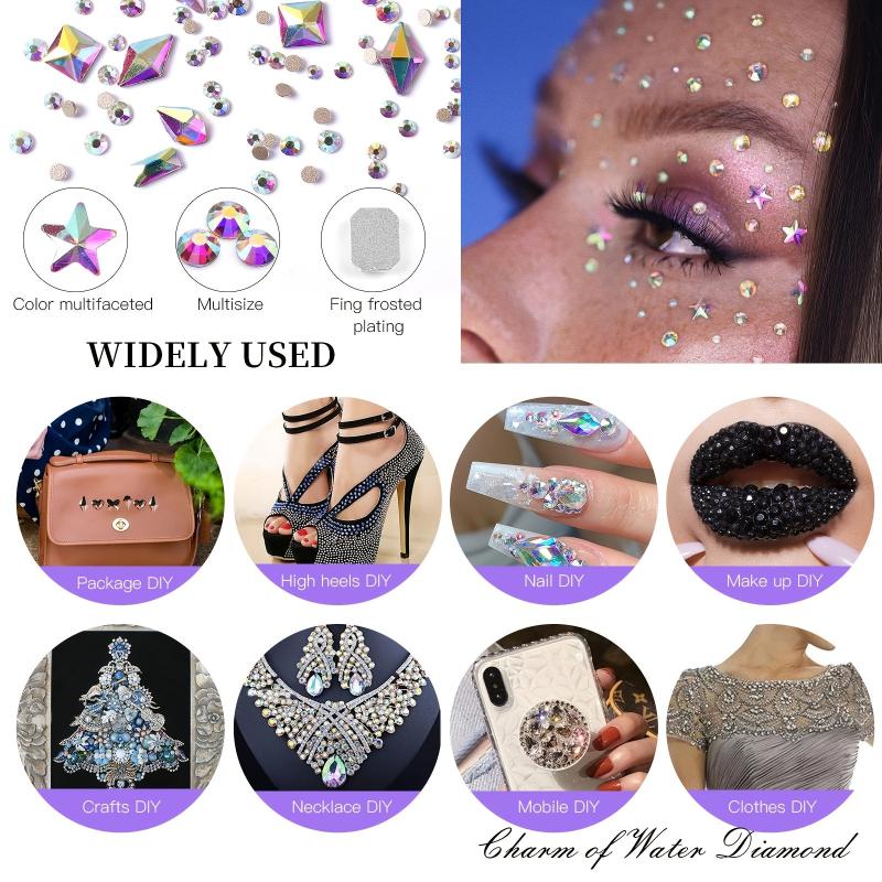 6 Grid Rhinestone Nail Art Set Flat Back Gemstones for DIY Nail Art