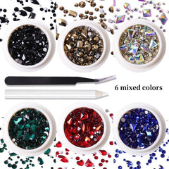 6 Grid Rhinestone Nail Art Set Flat Back Gemstones for DIY Nail Art