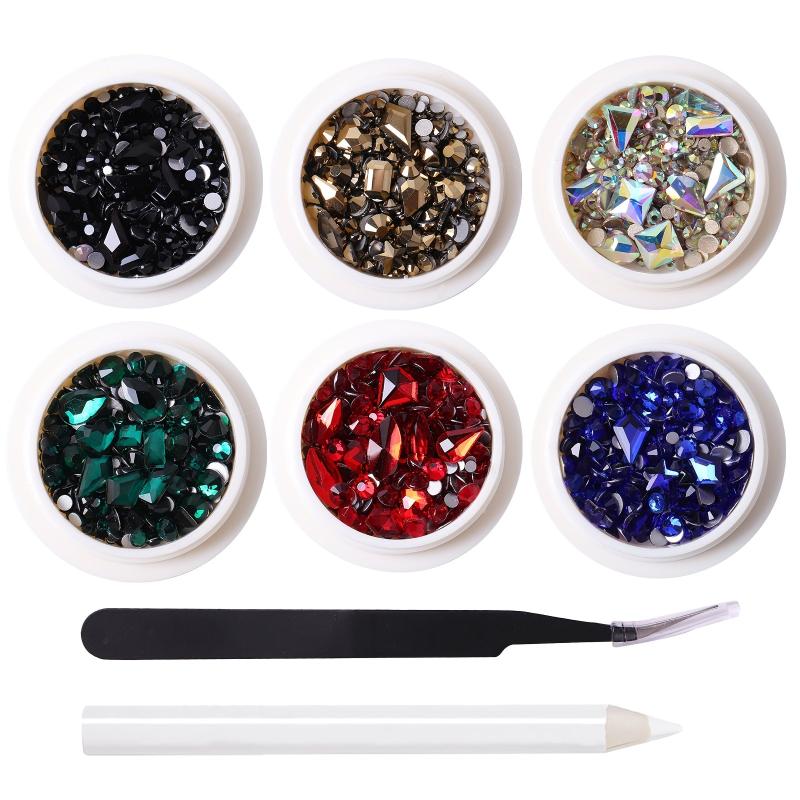 6 Grid Rhinestone Nail Art Set Flat Back Gemstones for DIY Nail Art