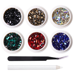 6 Grid Rhinestone Nail Art Set Flat Back Gemstones for DIY Nail Art